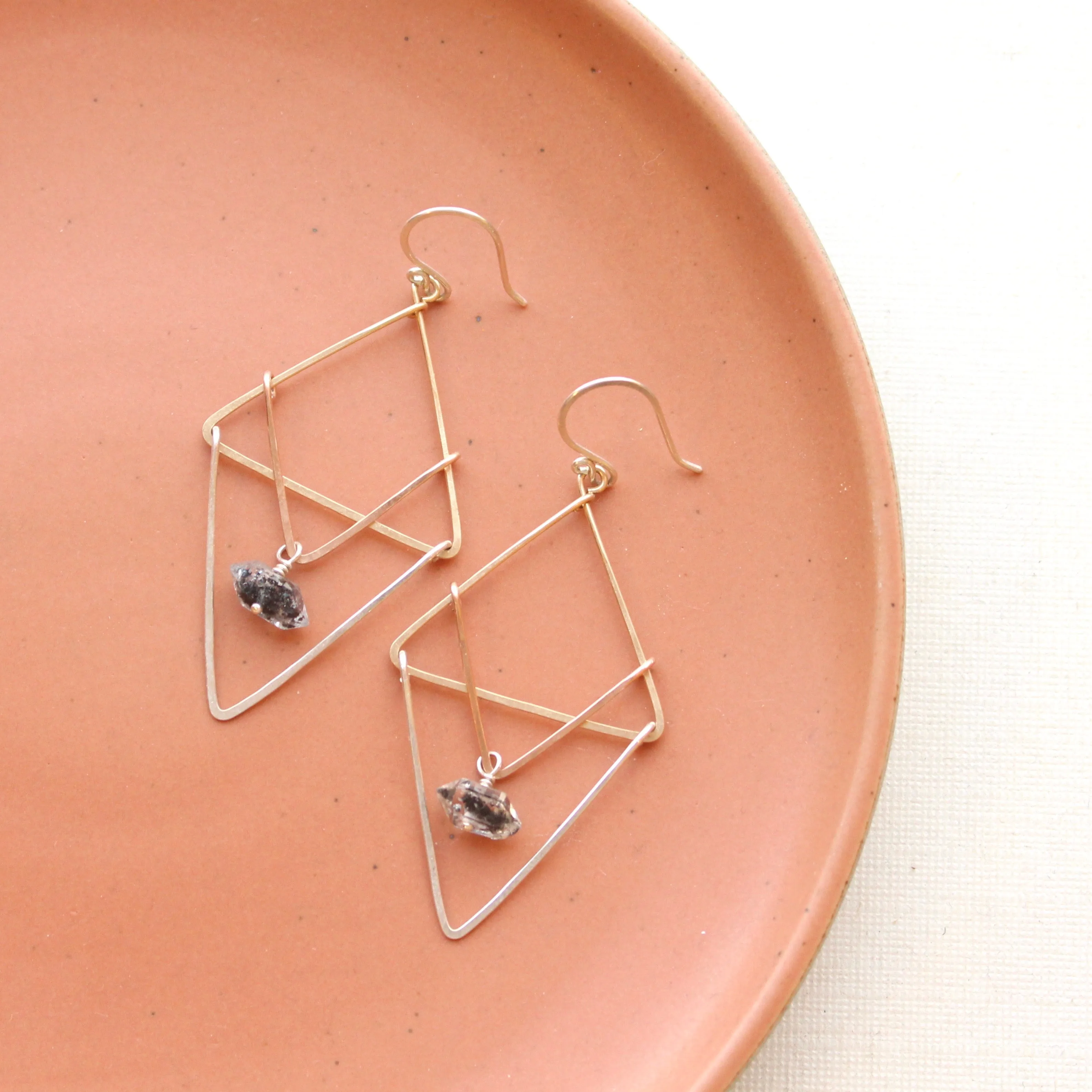 Triple Layered Triangle Herkimer Diamond Earrings