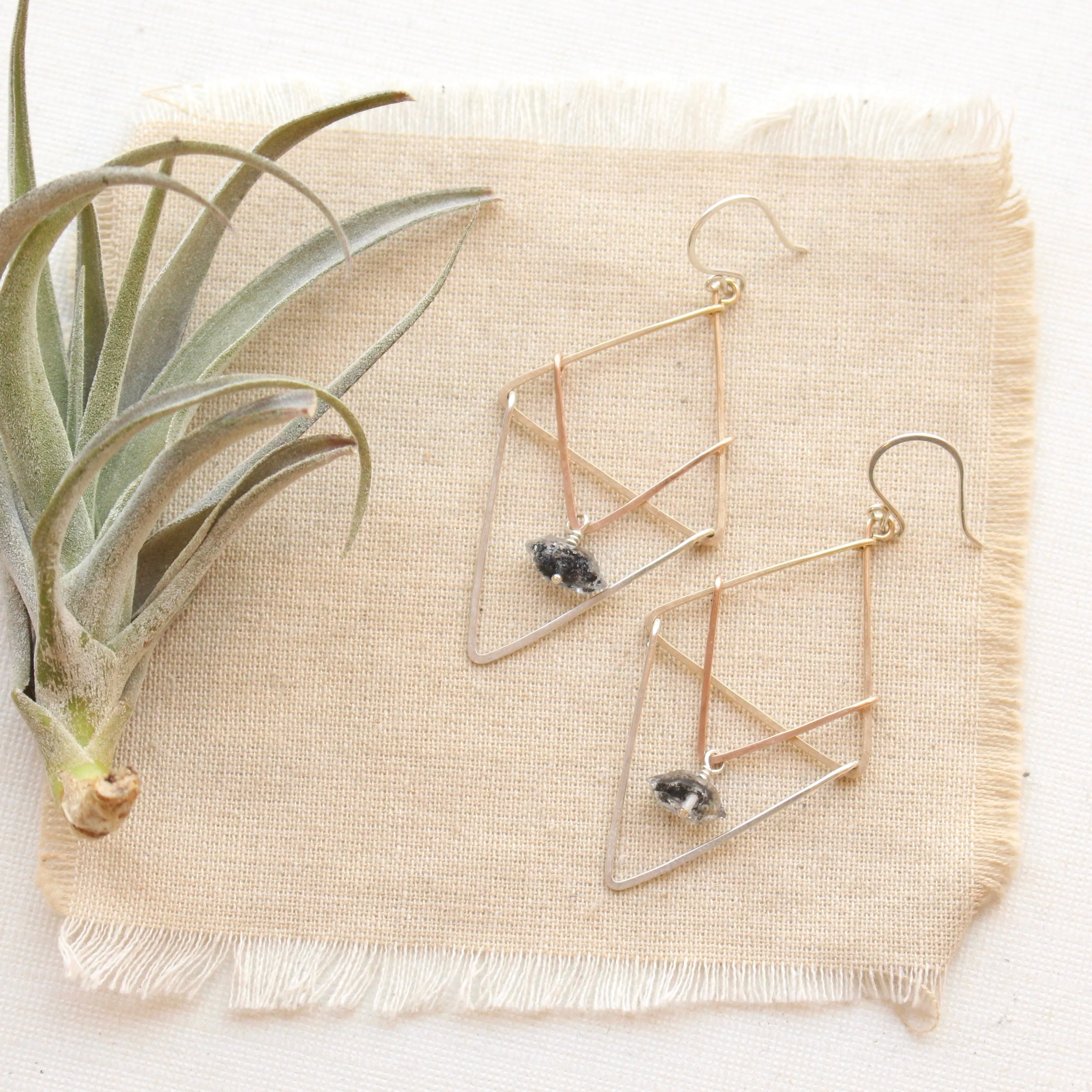 Triple Layered Triangle Herkimer Diamond Earrings