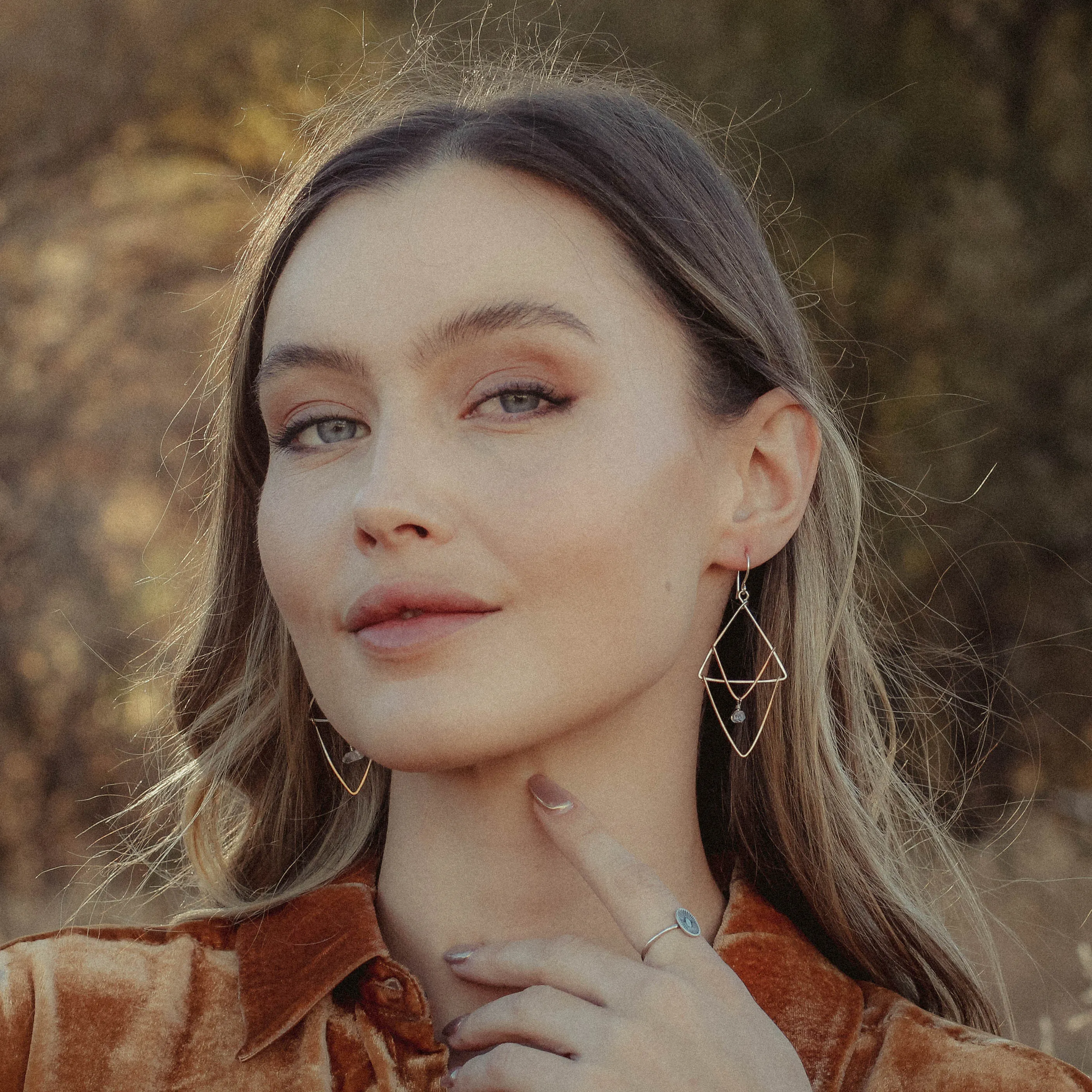 Triple Layered Triangle Herkimer Diamond Earrings