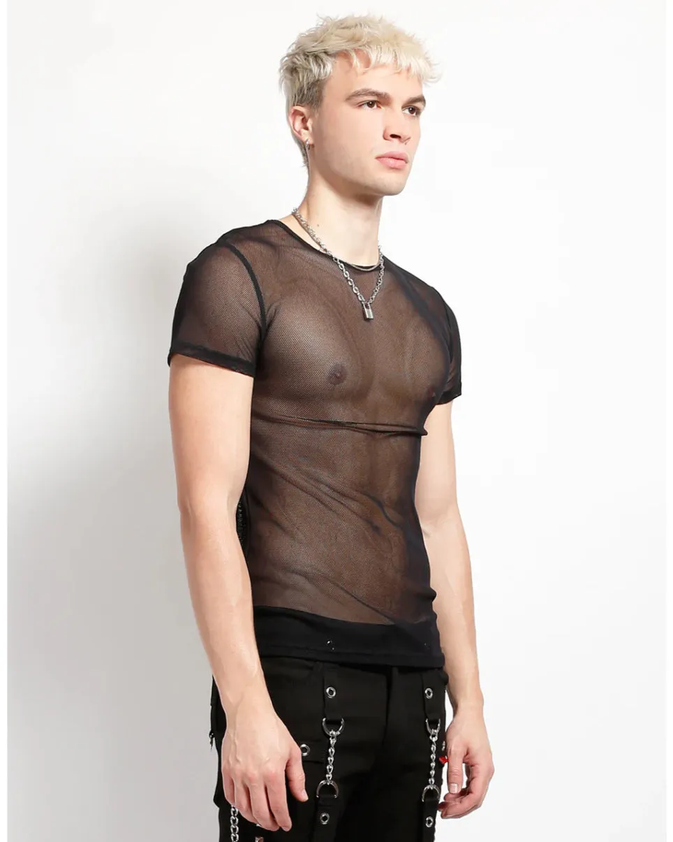 Tripp NYC Black Short Sleeve Fishnet Top
