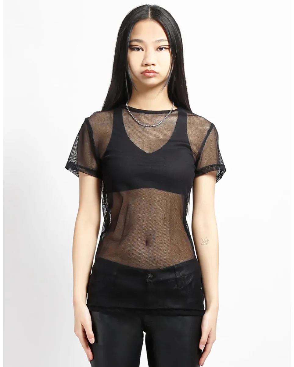 Tripp NYC Black Short Sleeve Fishnet Top