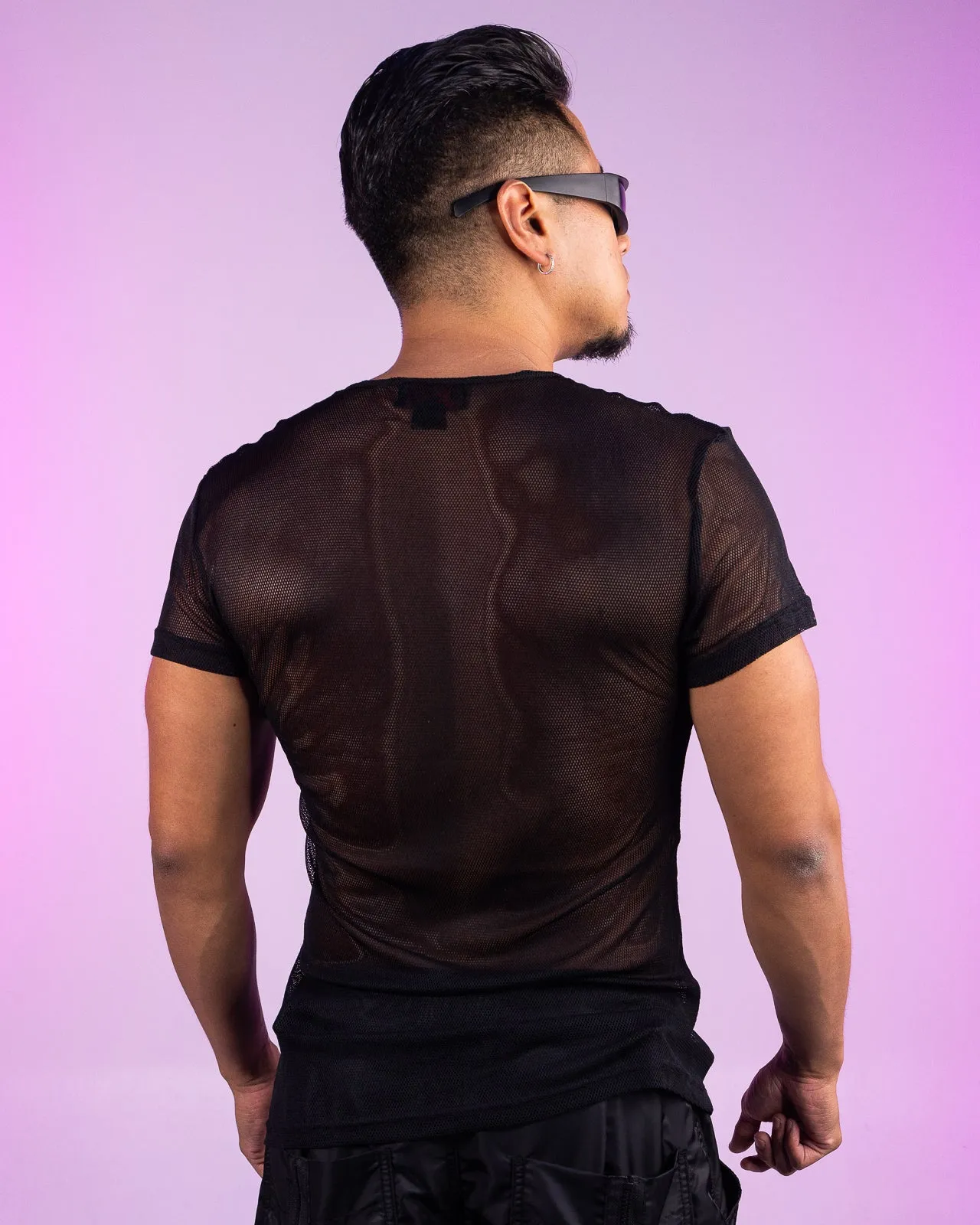 Tripp NYC Black Short Sleeve Fishnet Top