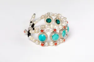 Turquoise Setting Bracelet  with Pearls