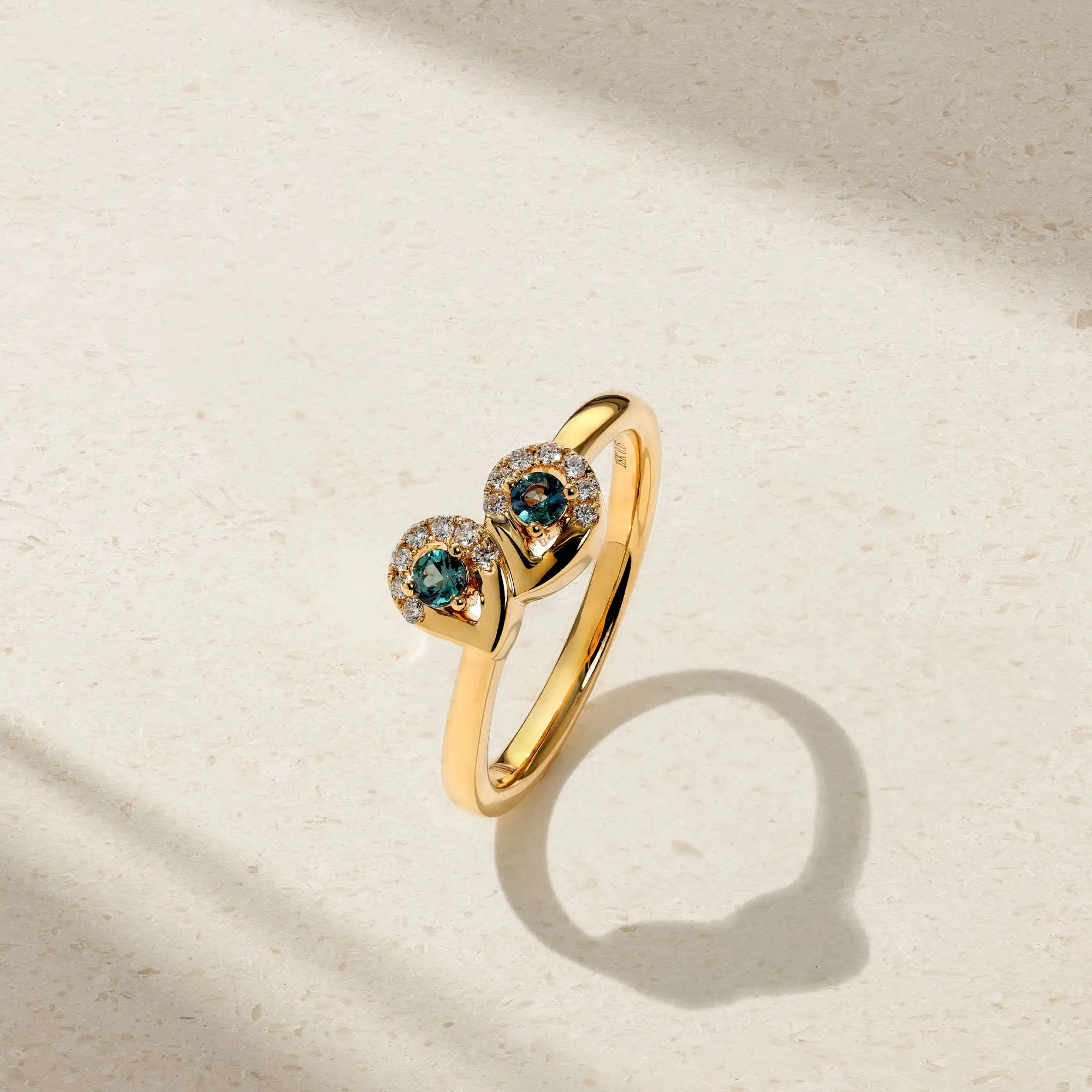 Twin Dewdrop Alexandrite and Diamond Ring