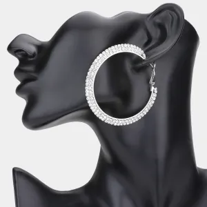 Two Row Clear Rhinestone Hoop Earrings | 2.3" | 108789