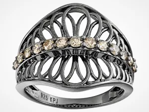 UNIQUE Black Rhodium/Sterling .50 ct. Champagne DIAMOND Open Design Ring (7 only)