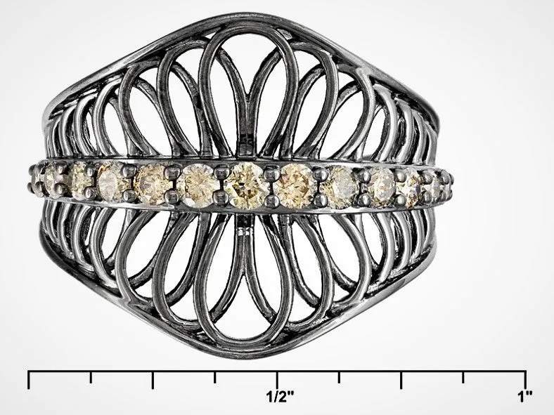 UNIQUE Black Rhodium/Sterling .50 ct. Champagne DIAMOND Open Design Ring (7 only)