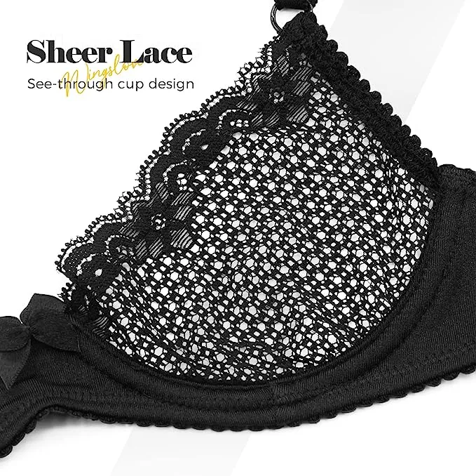 Unlined See Through 1/2 Cup Mesh Demi Shelf Underwired Bra Black