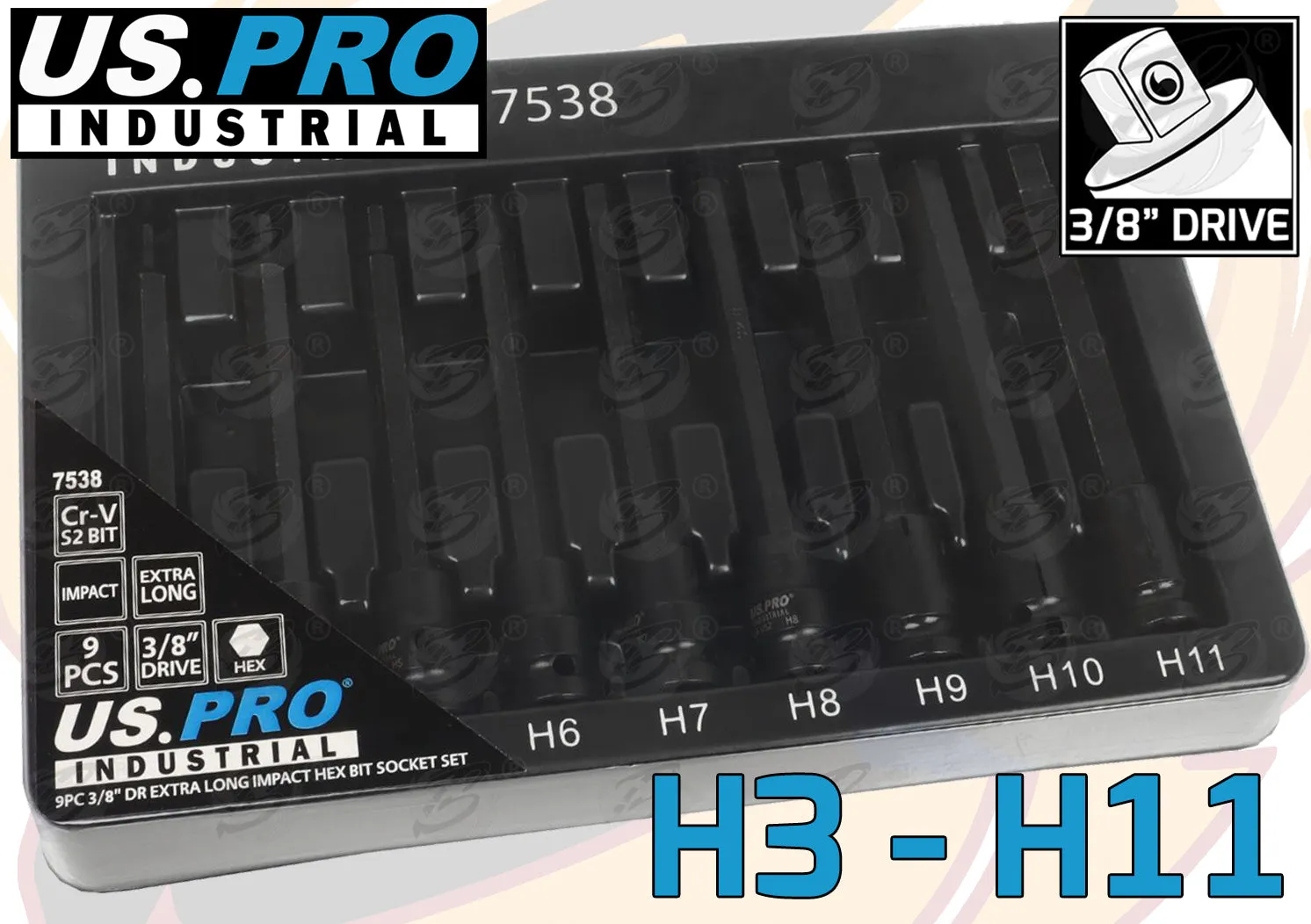 US PRO 25PCS 3/8" DRIVE EXTRA LONG IMPACT HEX - TORX - SPLINE BIT SOCKETS