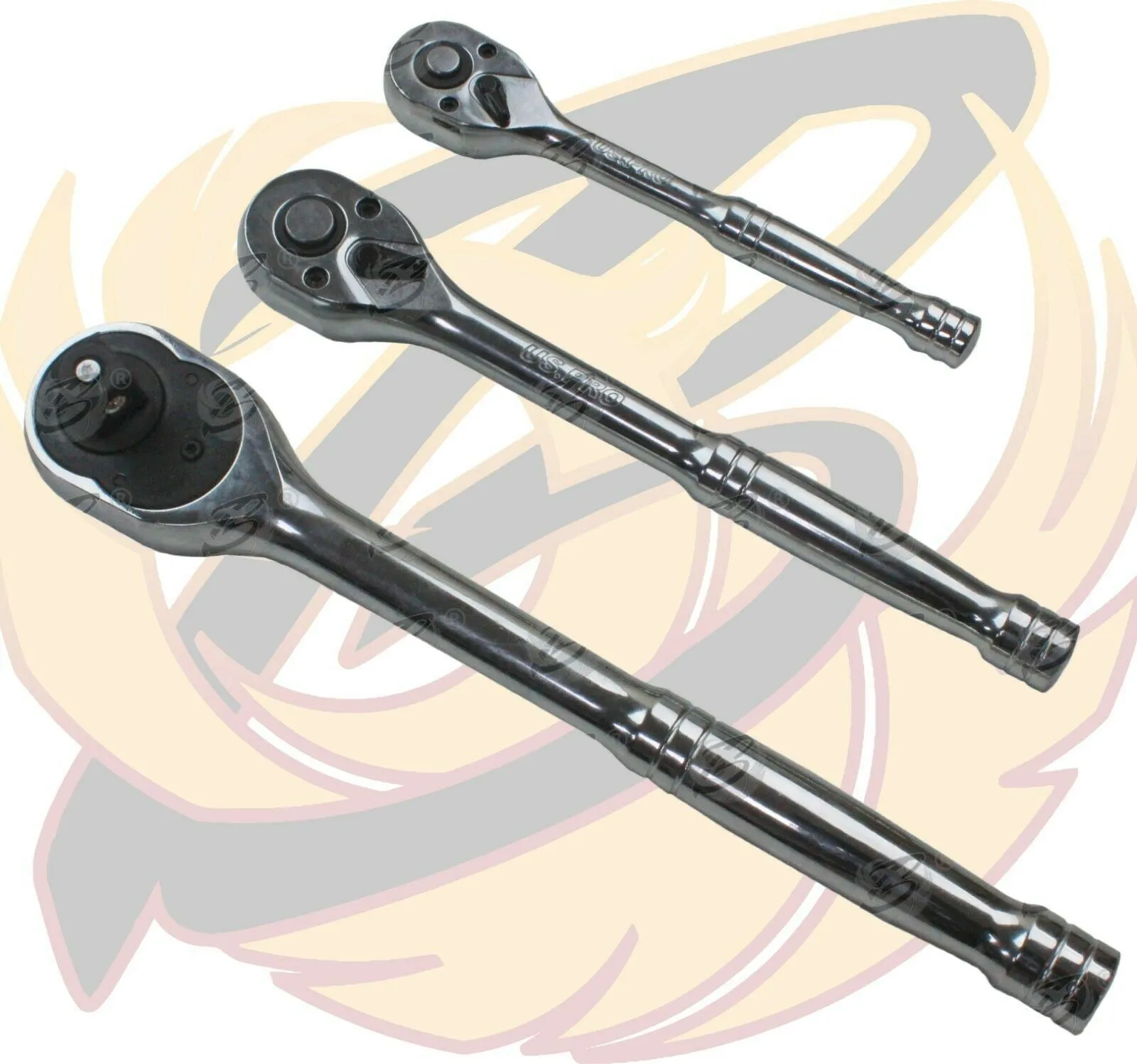 US PRO 6PCS 1/4" & 3/8" & 1/2" DRIVE 72 TOOTH RATCHET HANDLE SET