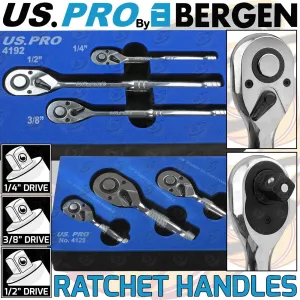 US PRO 6PCS 1/4" & 3/8" & 1/2" DRIVE 72 TOOTH RATCHET HANDLE SET