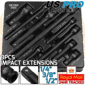 US PRO INDUSTRIAL 9PCS 1/4" & 3/8" & 1/2" DRIVE IMPACT EXTENSION BARS