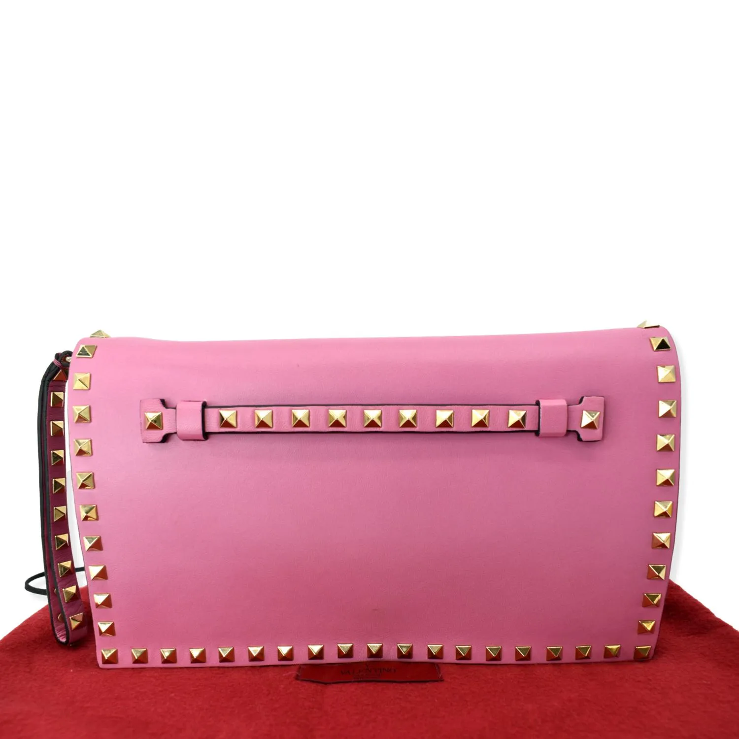 VALENTINO Rockstud Leather Clutch Bag Pink