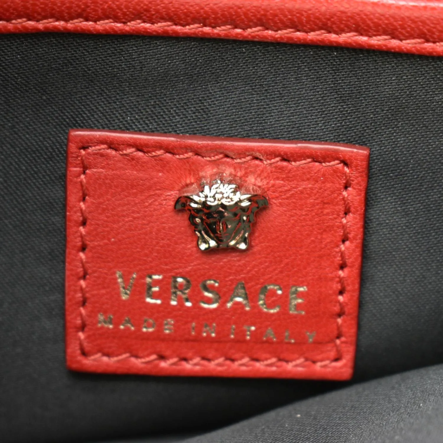 VERSACE Medusa Calfskin Leather Chain Clutch Bag Red