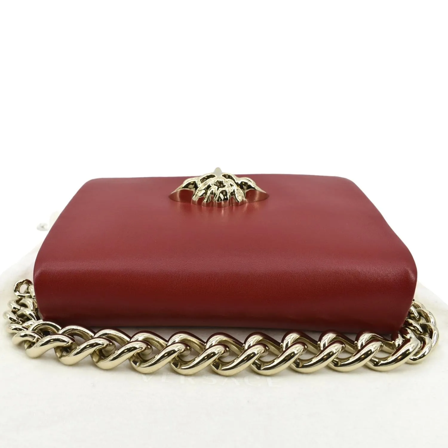 VERSACE Medusa Calfskin Leather Chain Clutch Bag Red