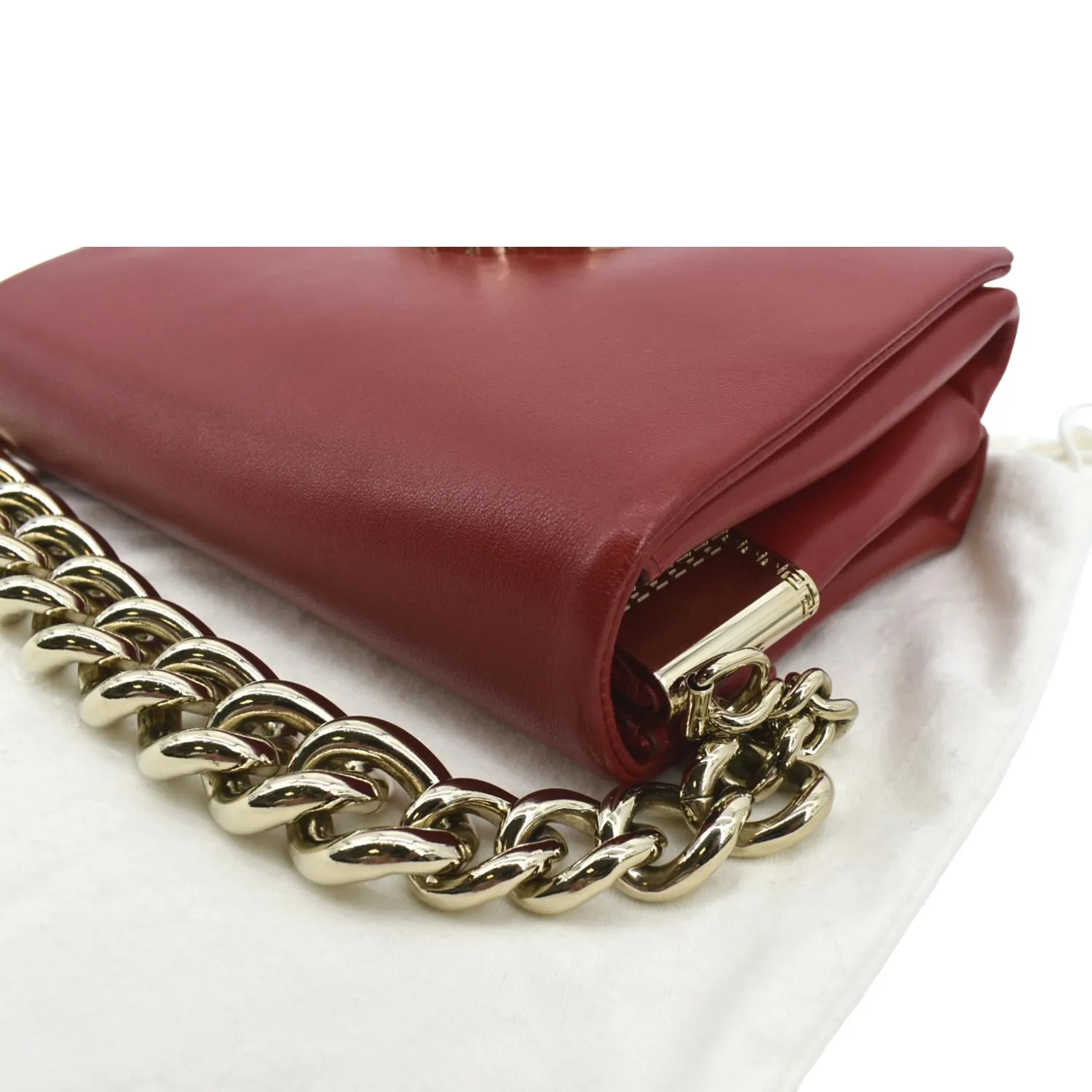 VERSACE Medusa Calfskin Leather Chain Clutch Bag Red