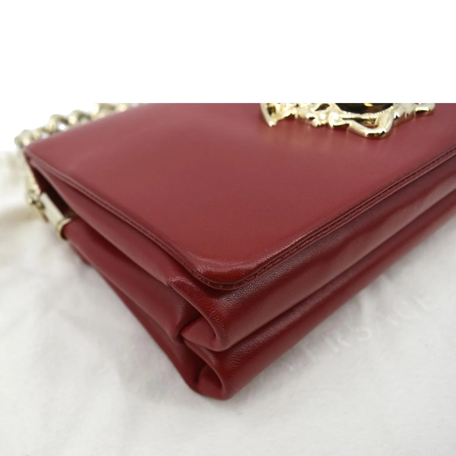 VERSACE Medusa Calfskin Leather Chain Clutch Bag Red