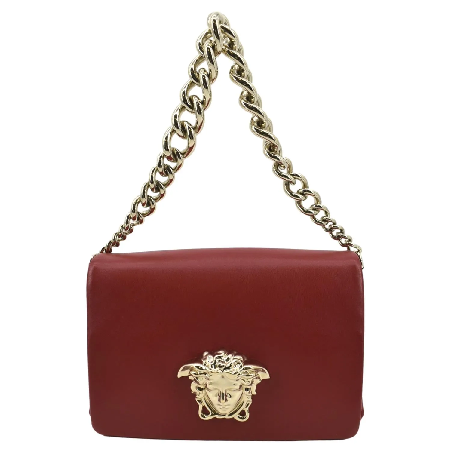 VERSACE Medusa Calfskin Leather Chain Clutch Bag Red