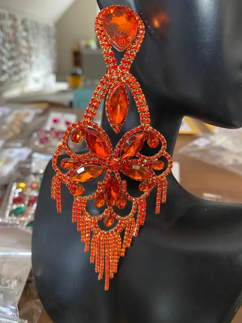 Very Large Light Weight Crystal Flower Fringe Earrings | 540179