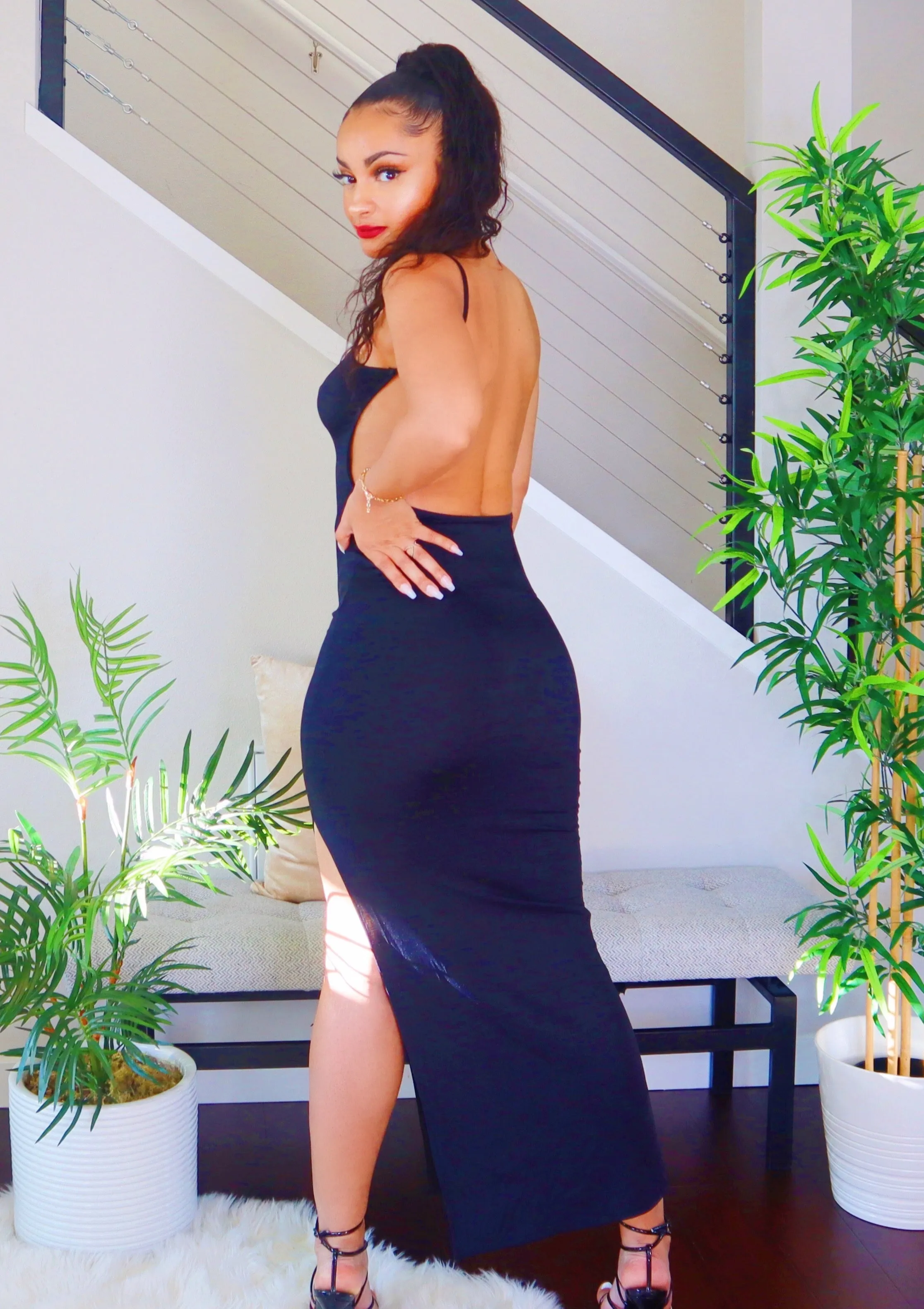 Victoria Side Slit Dress (Black)