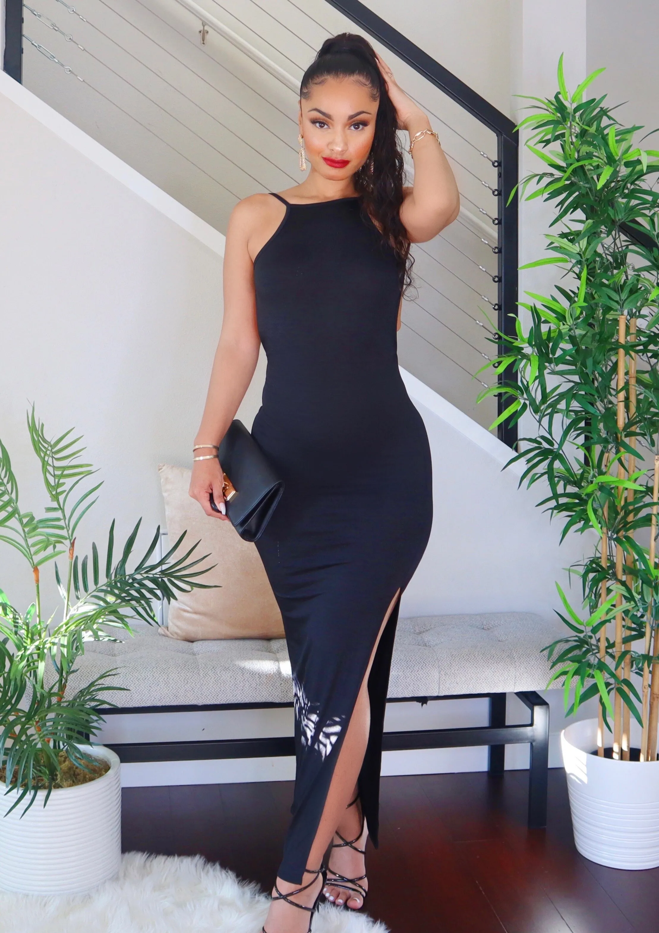 Victoria Side Slit Dress (Black)