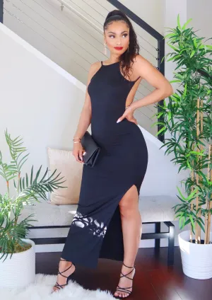 Victoria Side Slit Dress (Black)