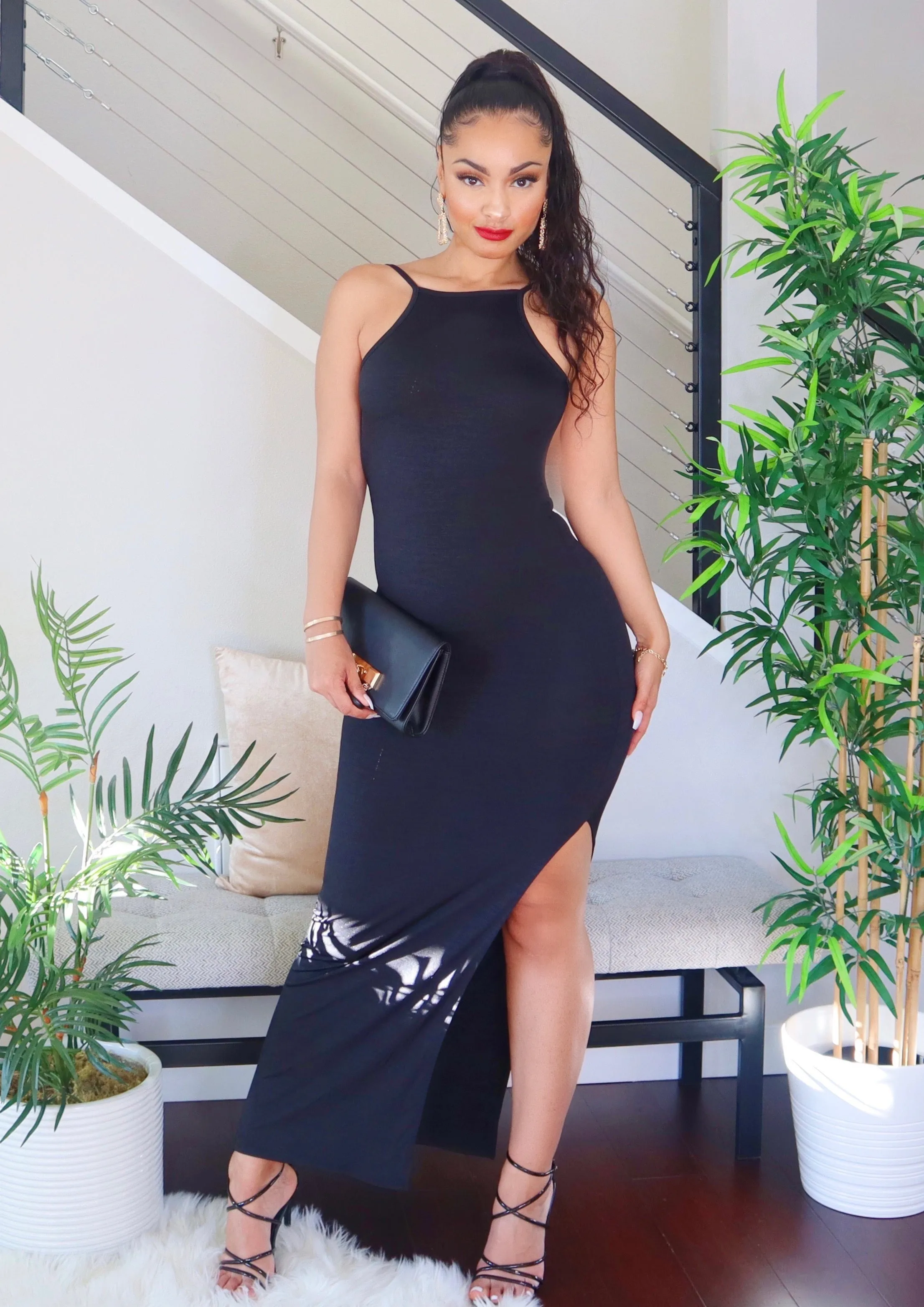 Victoria Side Slit Dress (Black)