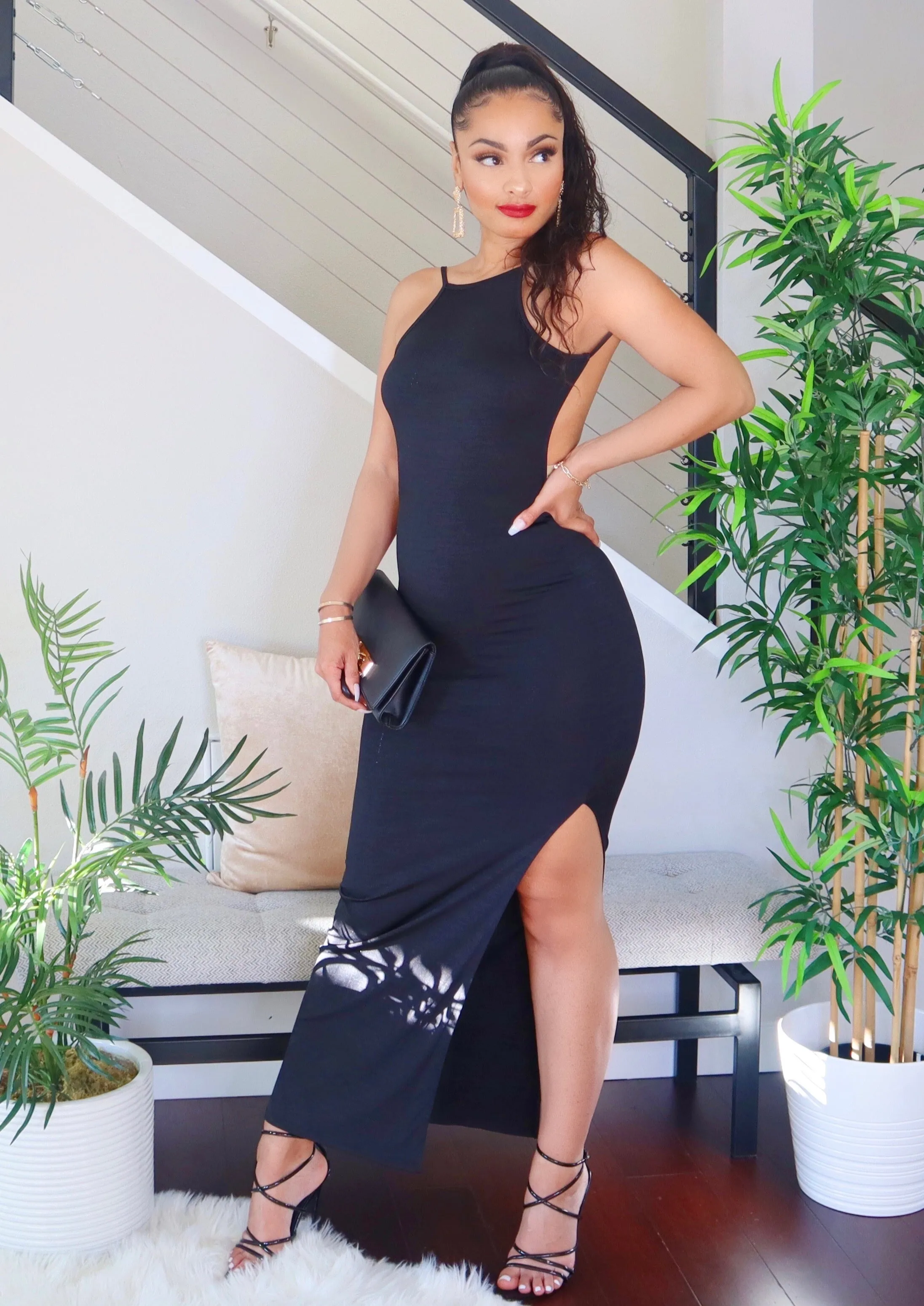 Victoria Side Slit Dress (Black)