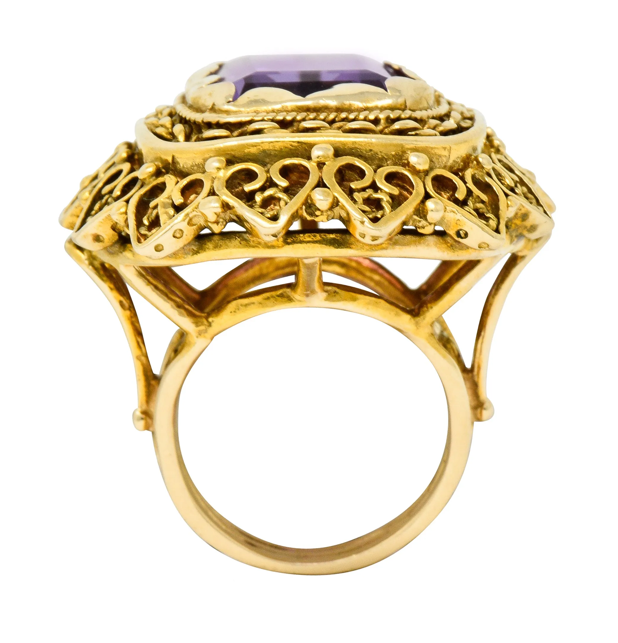 Vintage 13.64 CTW Emerald Cut Amethyst 14 Karat Gold Cocktail Ring