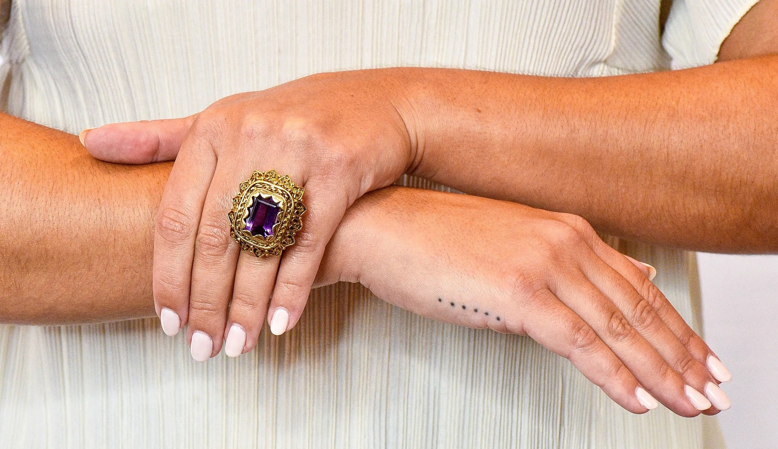 Vintage 13.64 CTW Emerald Cut Amethyst 14 Karat Gold Cocktail Ring