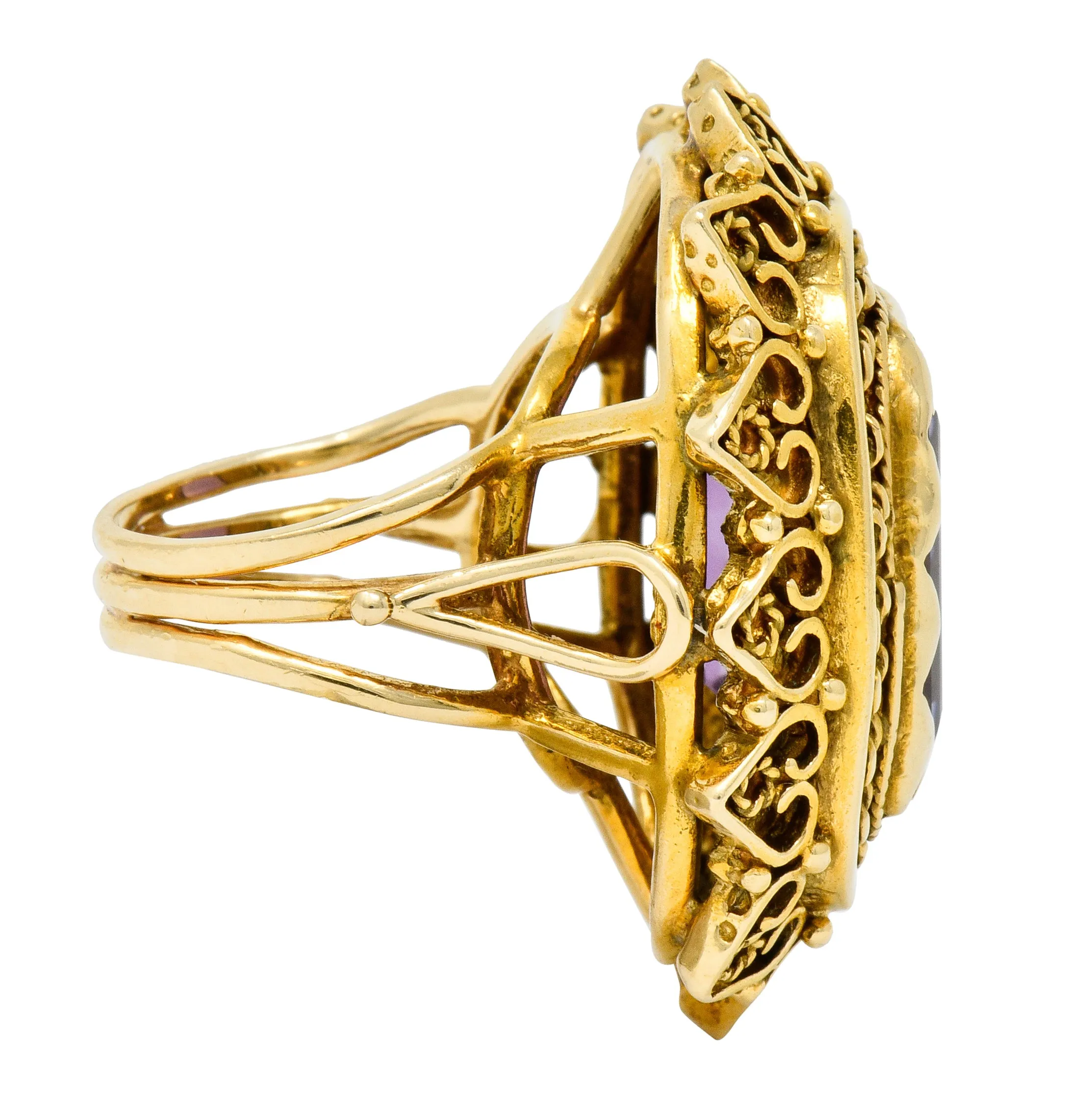 Vintage 13.64 CTW Emerald Cut Amethyst 14 Karat Gold Cocktail Ring