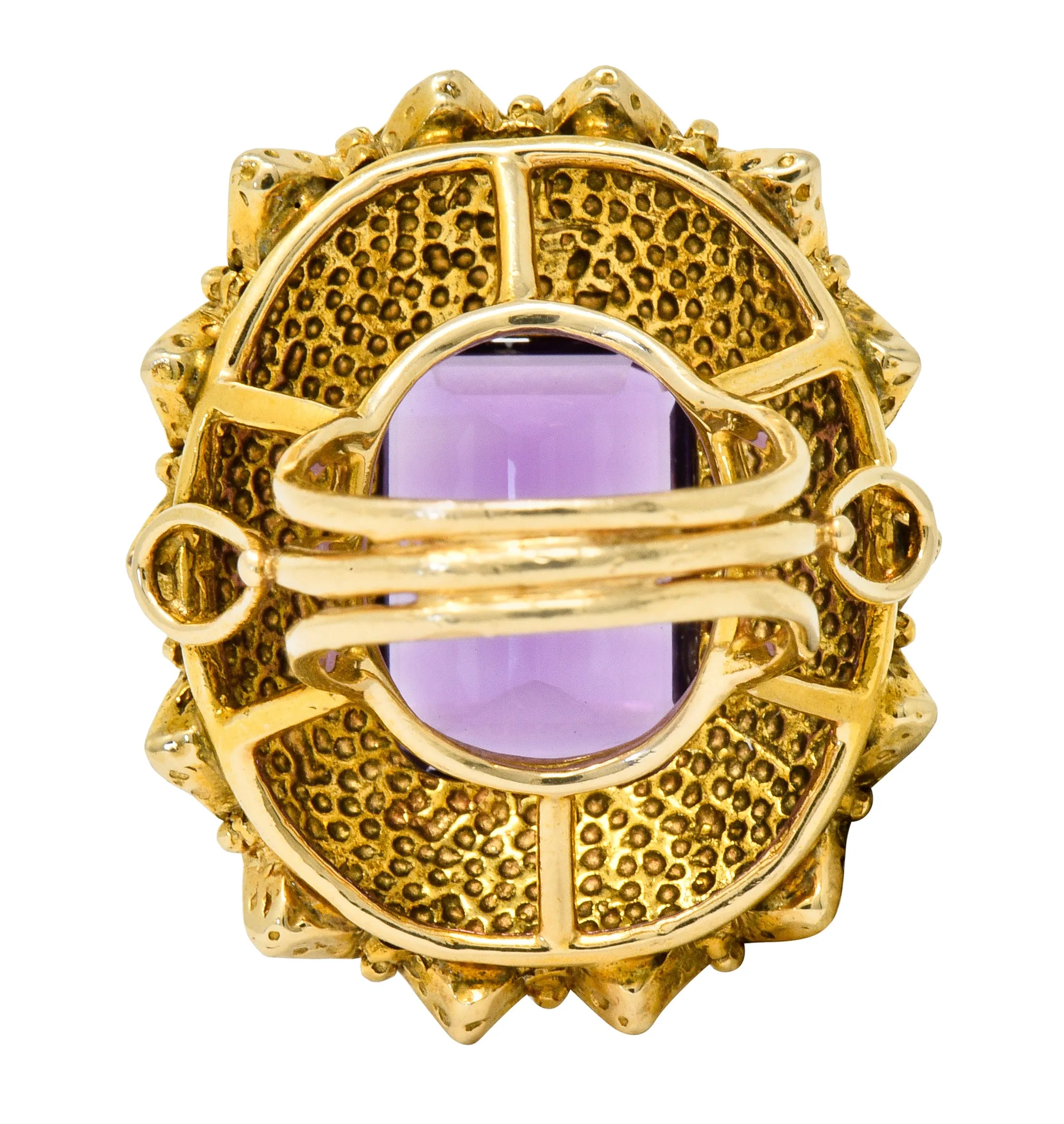 Vintage 13.64 CTW Emerald Cut Amethyst 14 Karat Gold Cocktail Ring