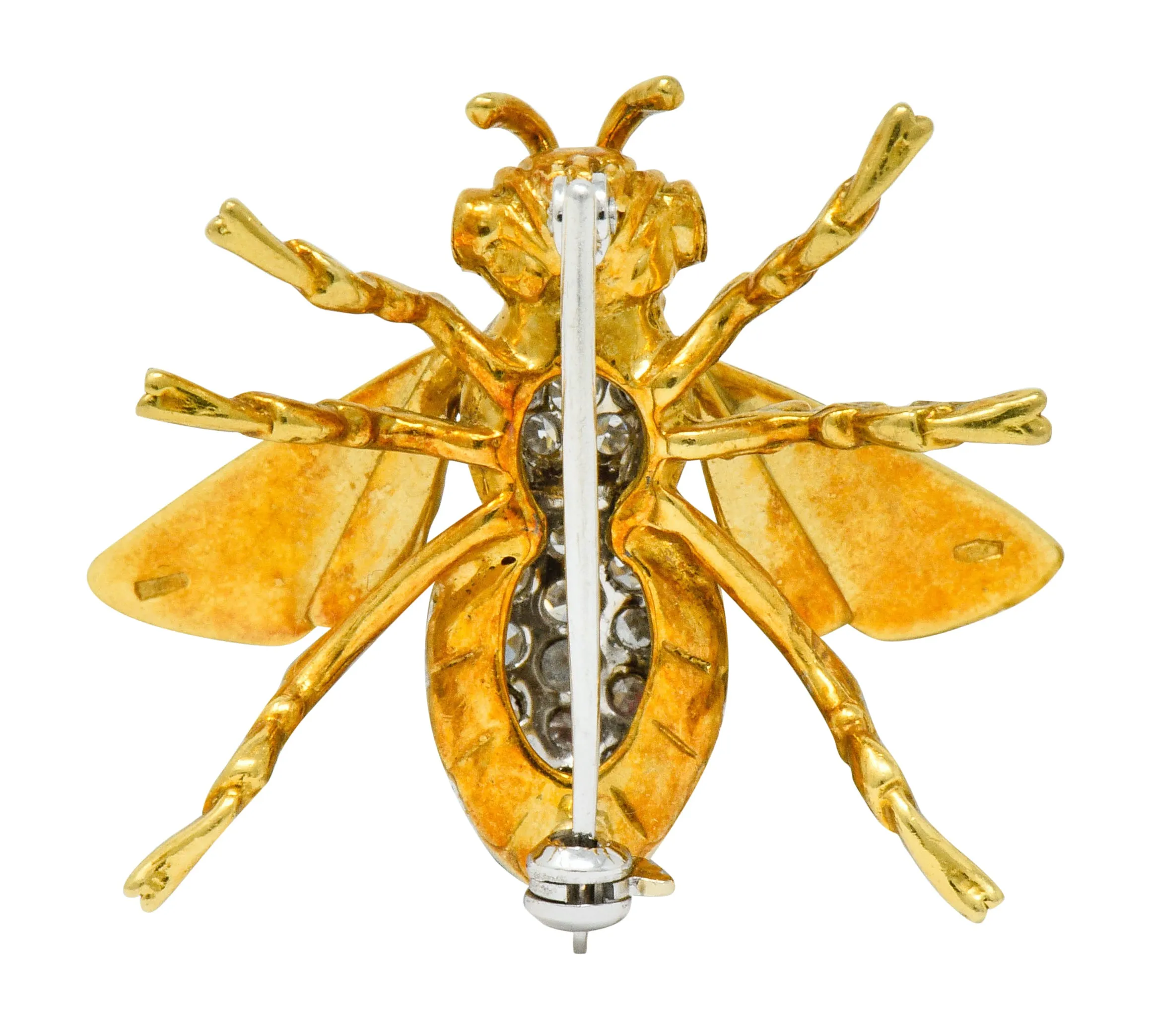 Vintage 1.75 CTW Diamond Ruby Platinum 18 Karat Gold Bee Brooch