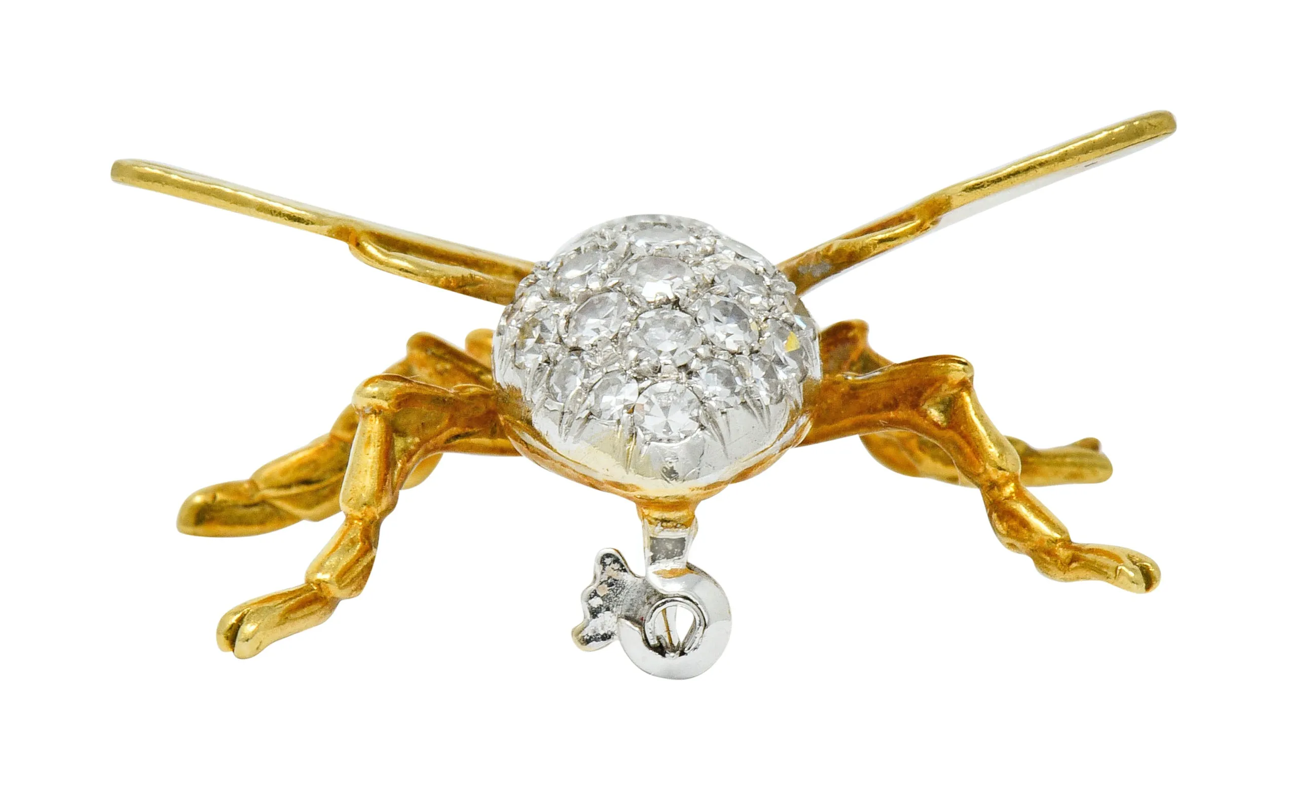 Vintage 1.75 CTW Diamond Ruby Platinum 18 Karat Gold Bee Brooch