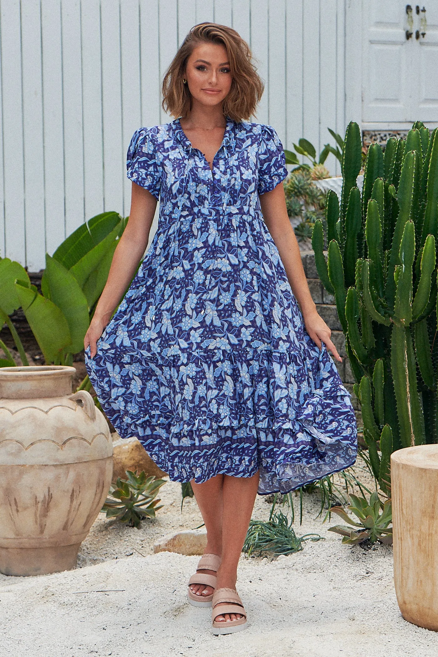 Waves Print Nella Midi Dress