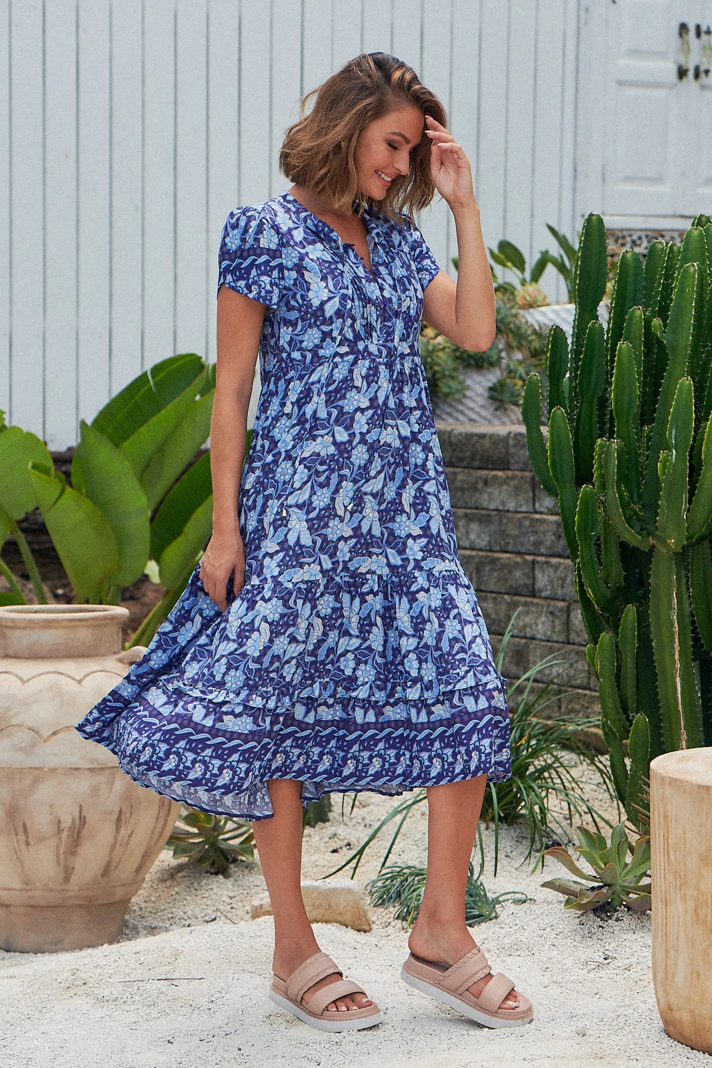 Waves Print Nella Midi Dress