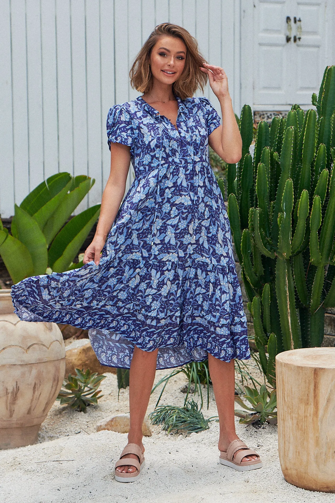 Waves Print Nella Midi Dress