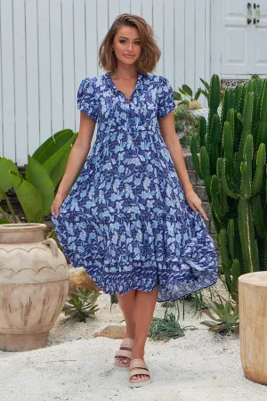 Waves Print Nella Midi Dress