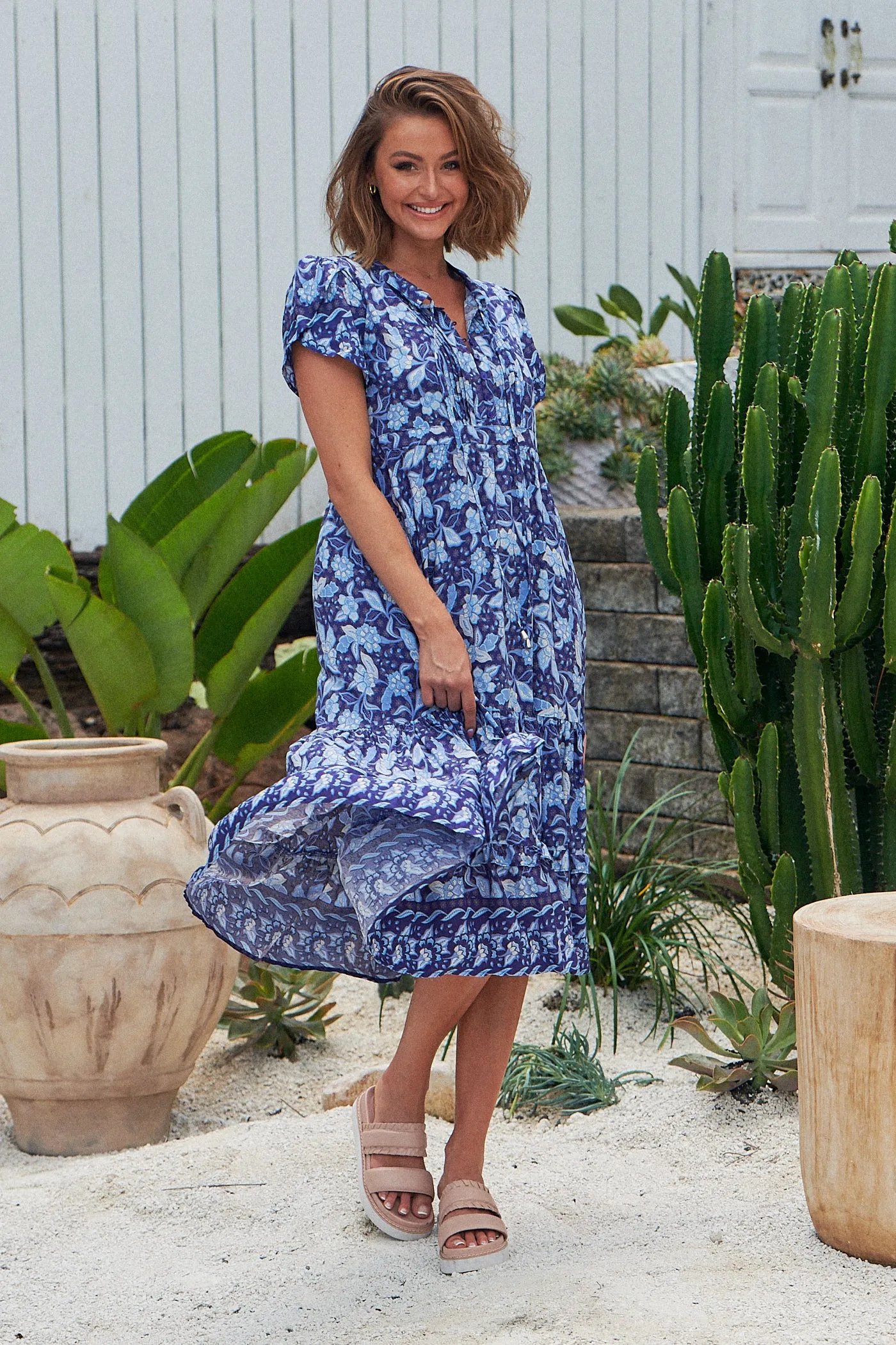 Waves Print Nella Midi Dress