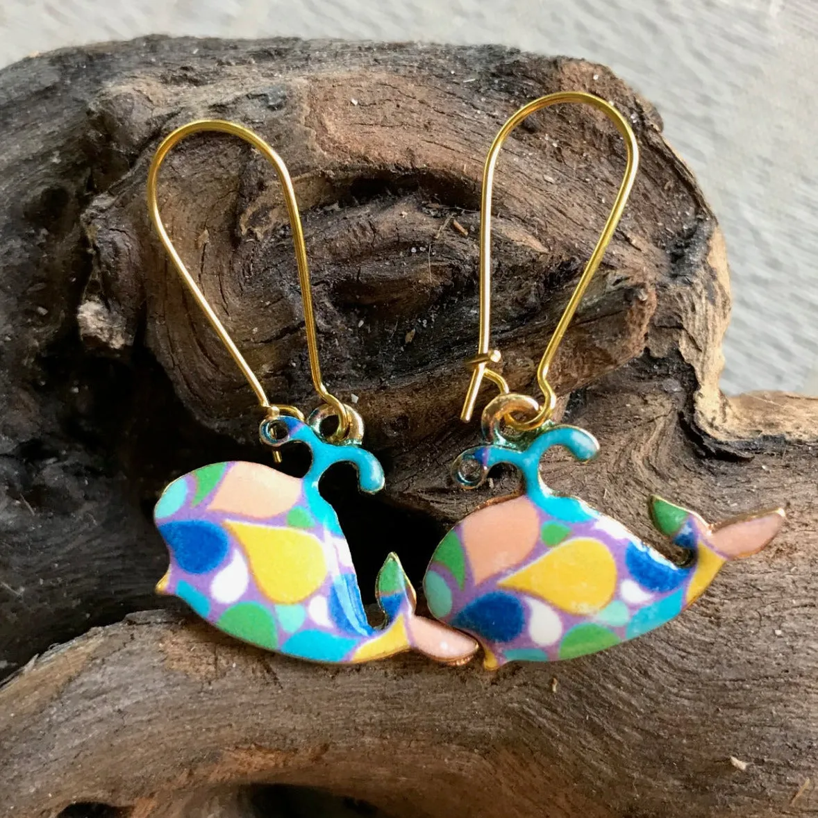Whales Earrings, Enamel