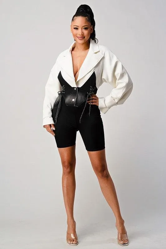 WHITE AND BLACK CONTRASTED JACKET