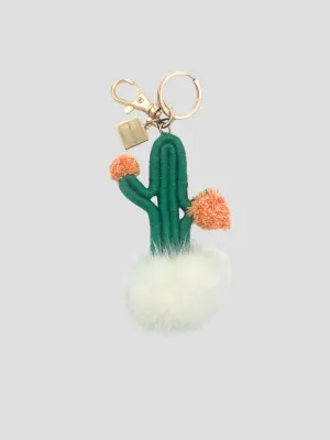 White Mink Cactus Pom Keychain