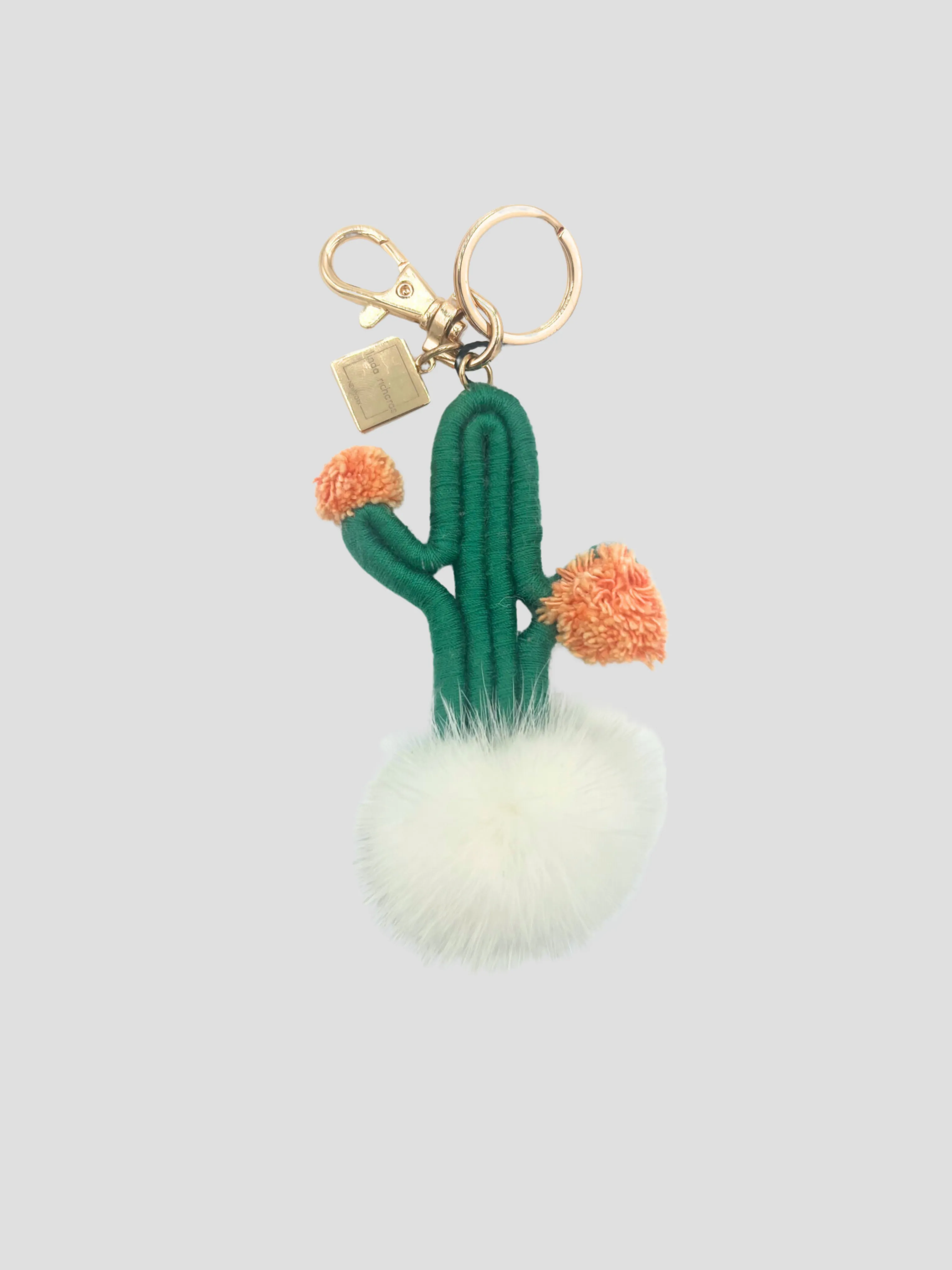 White Mink Cactus Pom Keychain