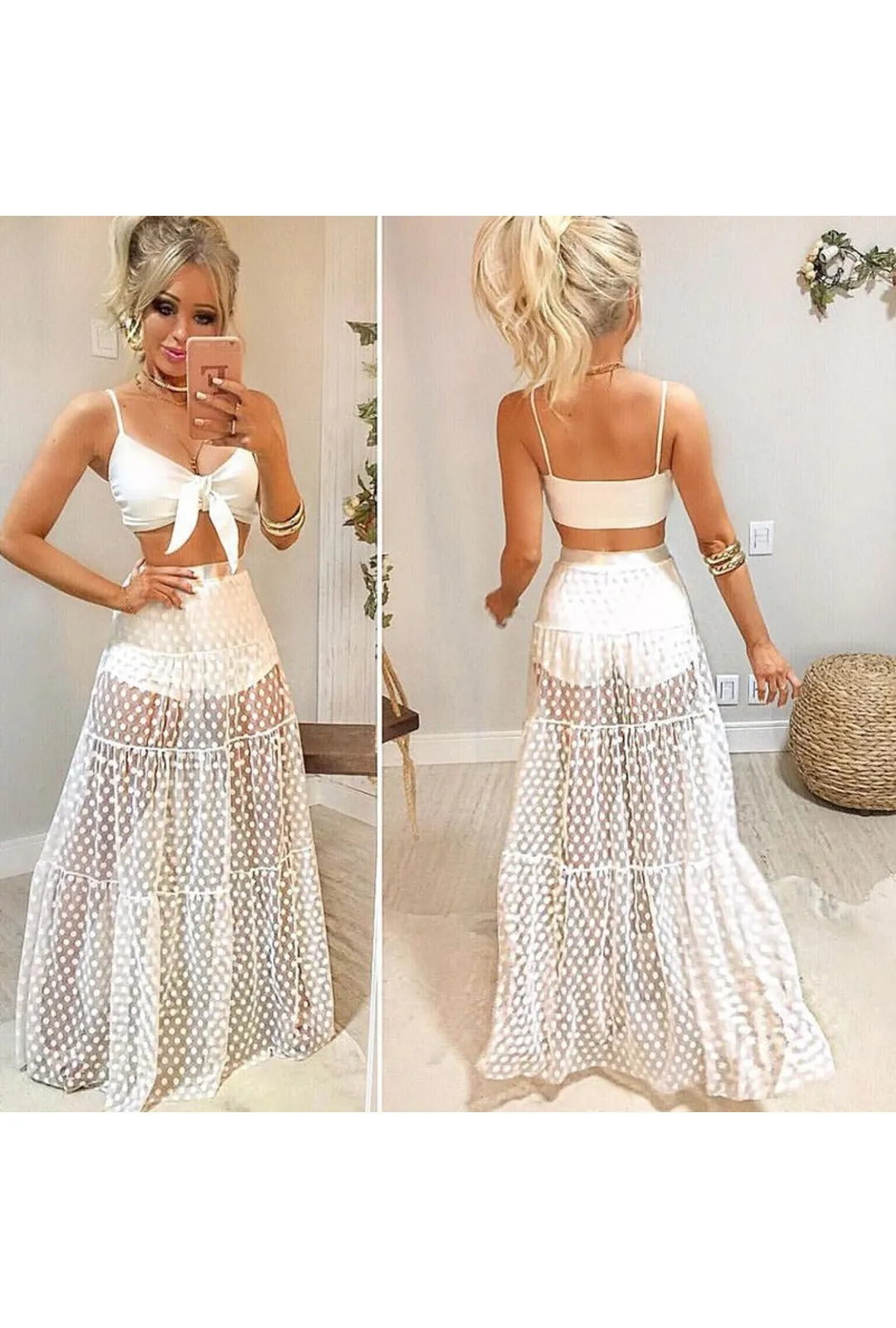 White See-Through Dot Skirt