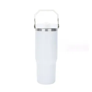 White Tumbler with Flip up Straw  30 oz Sublimation