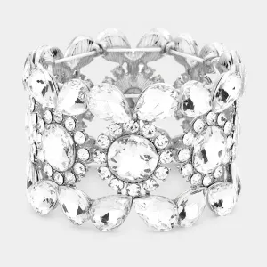 Wide Clear Crystal Multi Shaped Stone Stretch Pageant Bracelet | Evening Bracelet | 540808