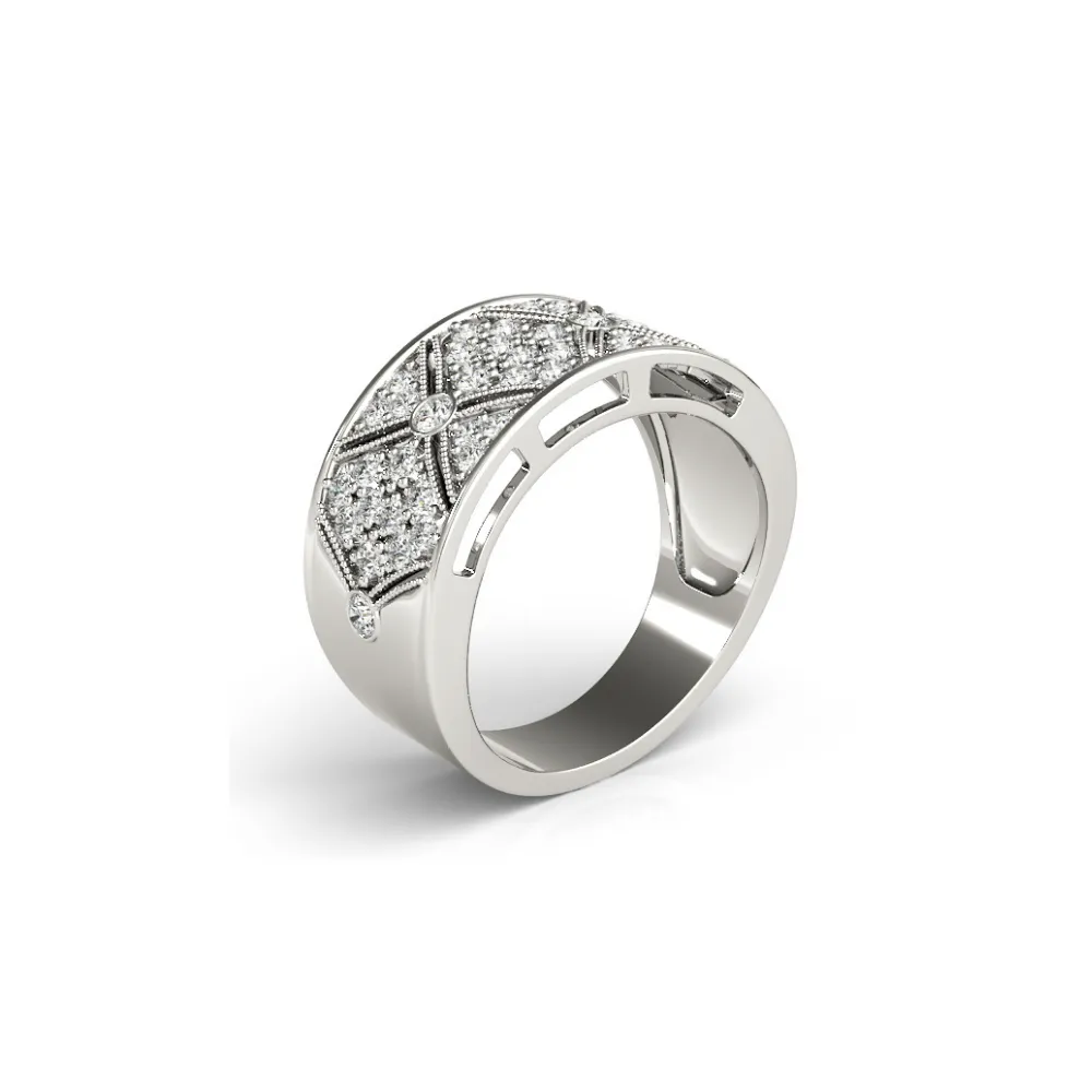 Wide Pavé Diamond Milgrain Triangle Band
