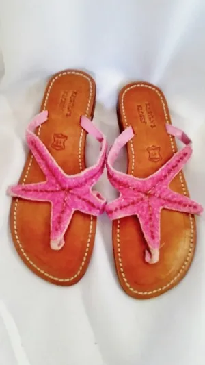 Womens KRISTEN'S KLOSET STARFISH Leather Sandal Flip Flop Thong Slide 10 PINK BEAD