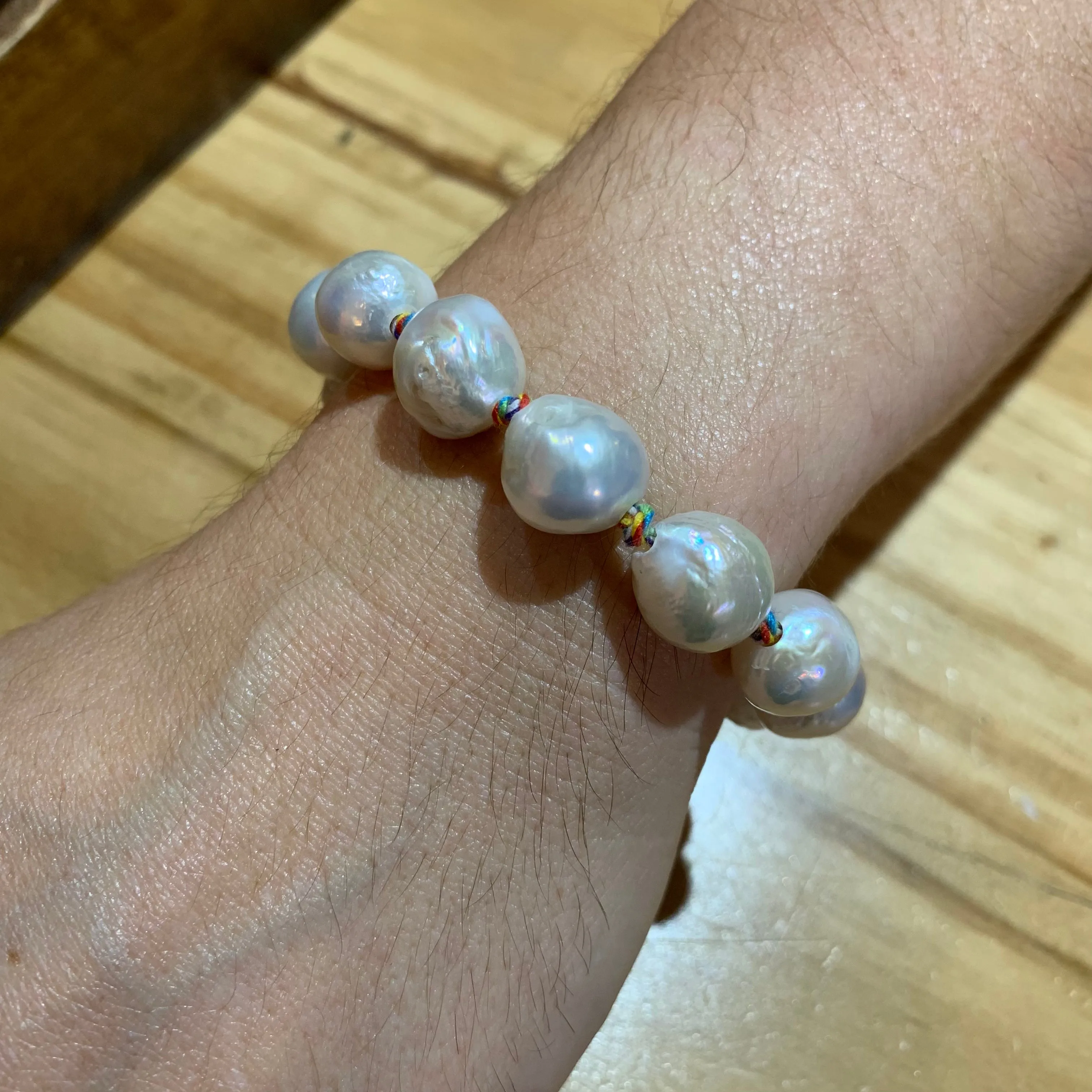 Wrinkled Pearls on Colorful Cord Bracelet