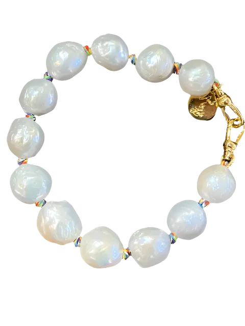 Wrinkled Pearls on Colorful Cord Bracelet